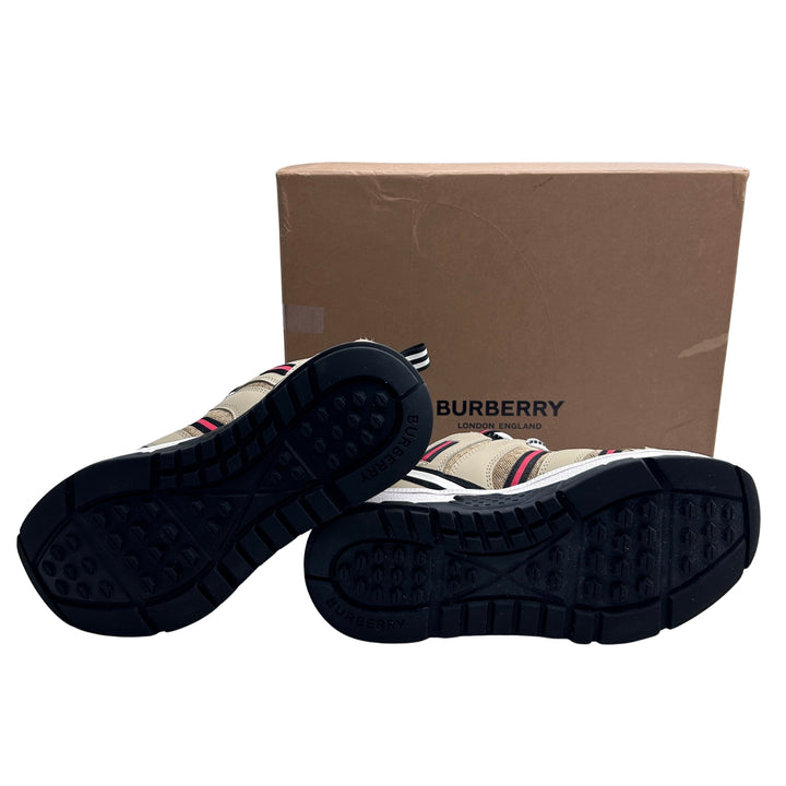BURBERRY STRIPE PANEL TRAINERS – BEIGE – SIZE 33