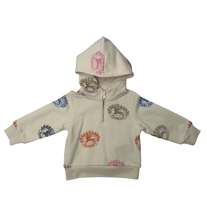 BURBERRY CREST PRINT HALF-ZIP HOODIE – IVORY – 12 MONTHS