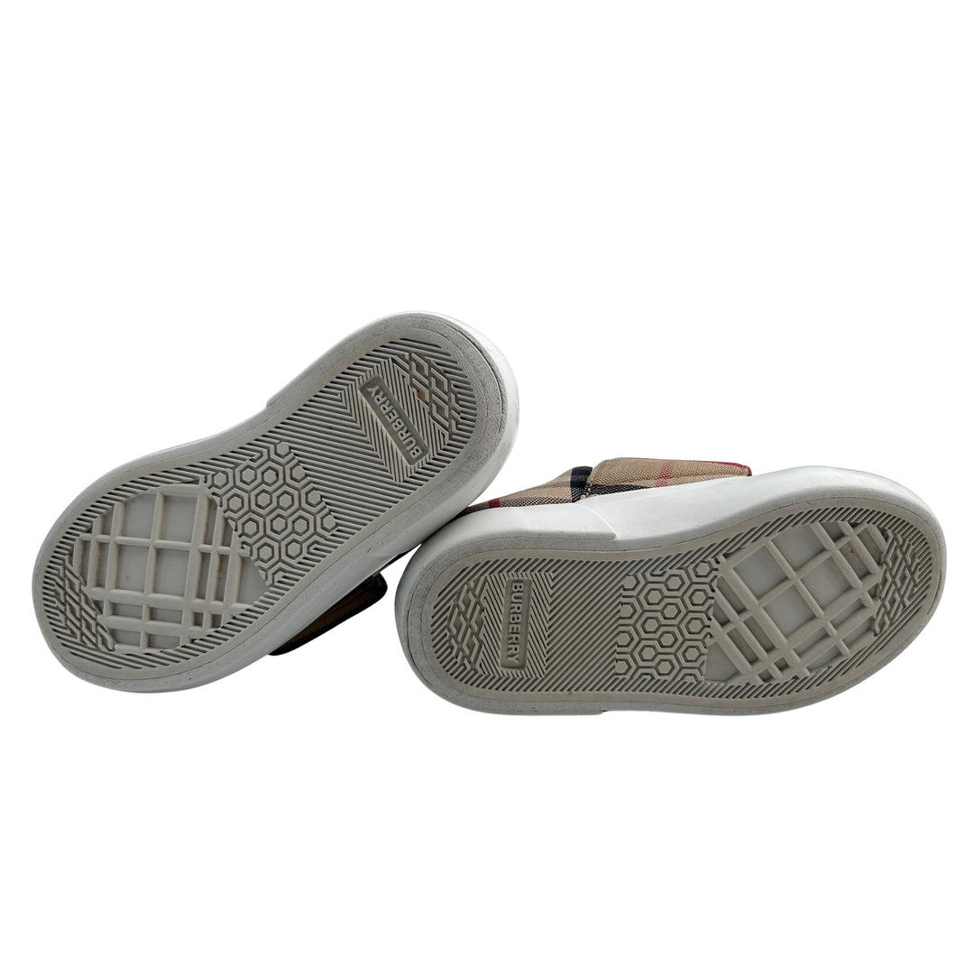 BURBERRY NOVA CHECK VELCRO STRAP TRAINERS – ARCHIVE BEIGE – SIZE 25