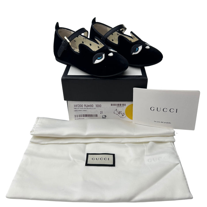 GUCCI EYE EMBROIDERED MARY JANE SHOES – BLACK – SIZE 21