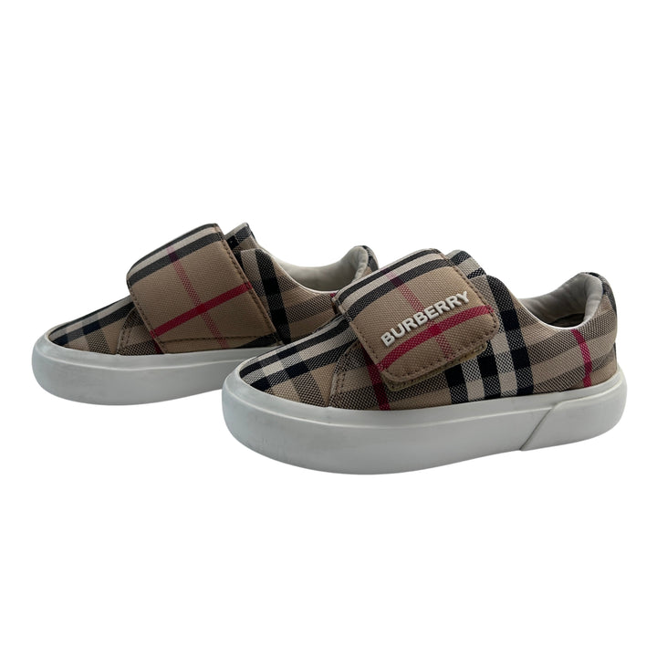 BURBERRY NOVA CHECK VELCRO STRAP TRAINERS – ARCHIVE BEIGE – SIZE 25
