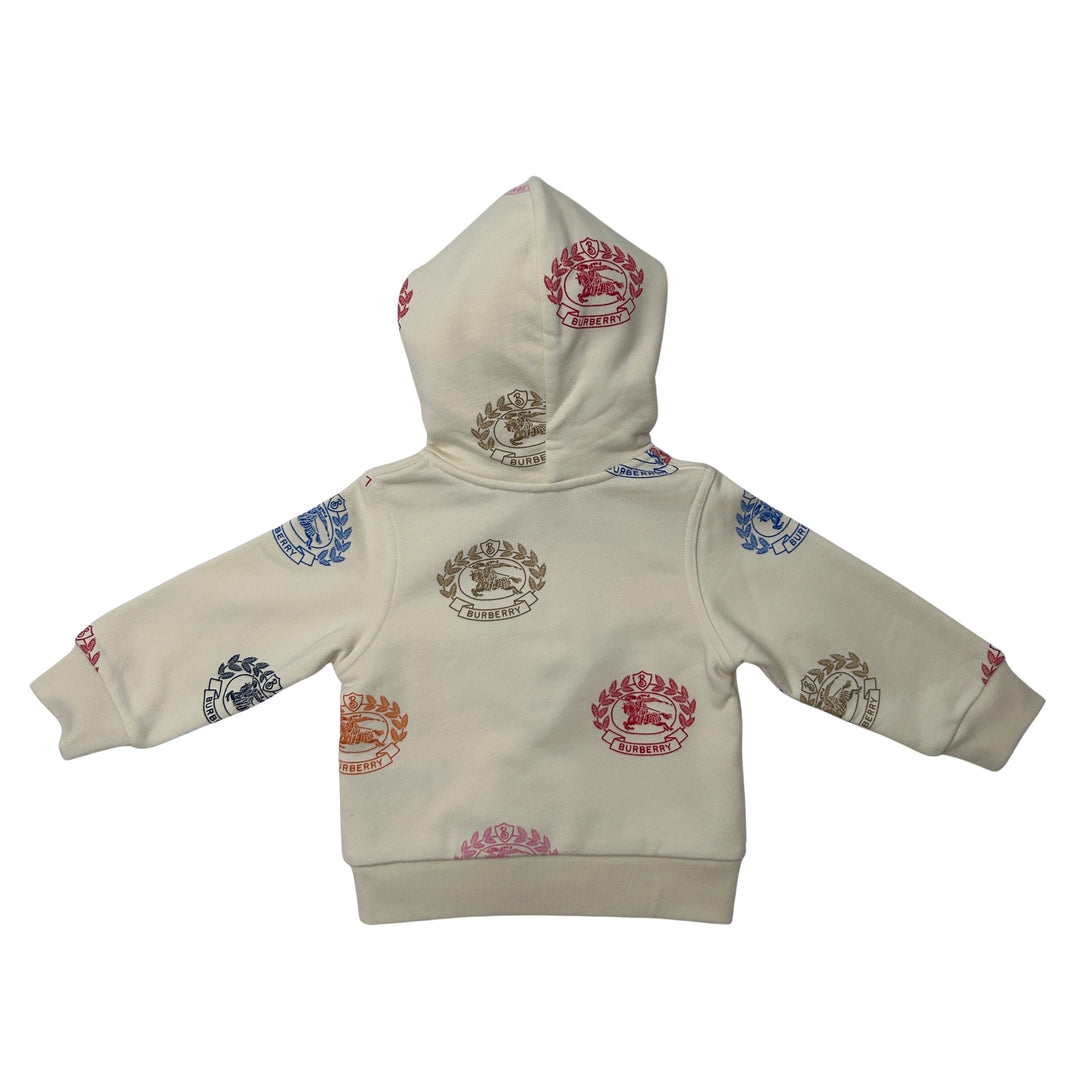 BURBERRY CREST PRINT HALF-ZIP HOODIE – IVORY – 12 MONTHS