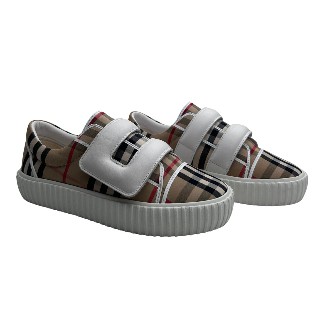 BURBERRY VINTAGE CHECK VELCRO TRAINERS – ARCHIVE BEIGE – SIZE 34
