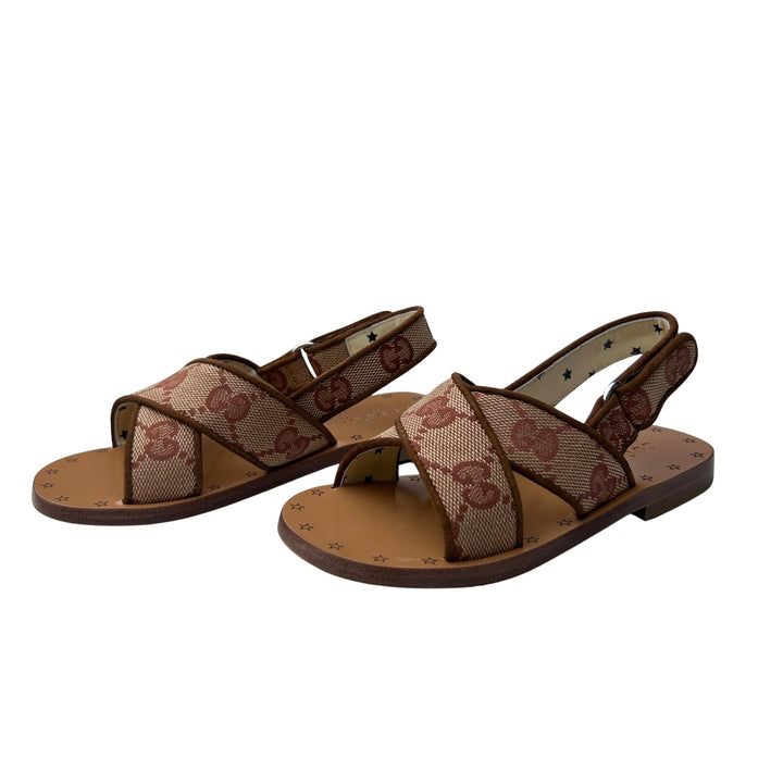 GUCCI GG CANVAS STRAP SANDALS – BEIGE/EBONY – SIZE 25