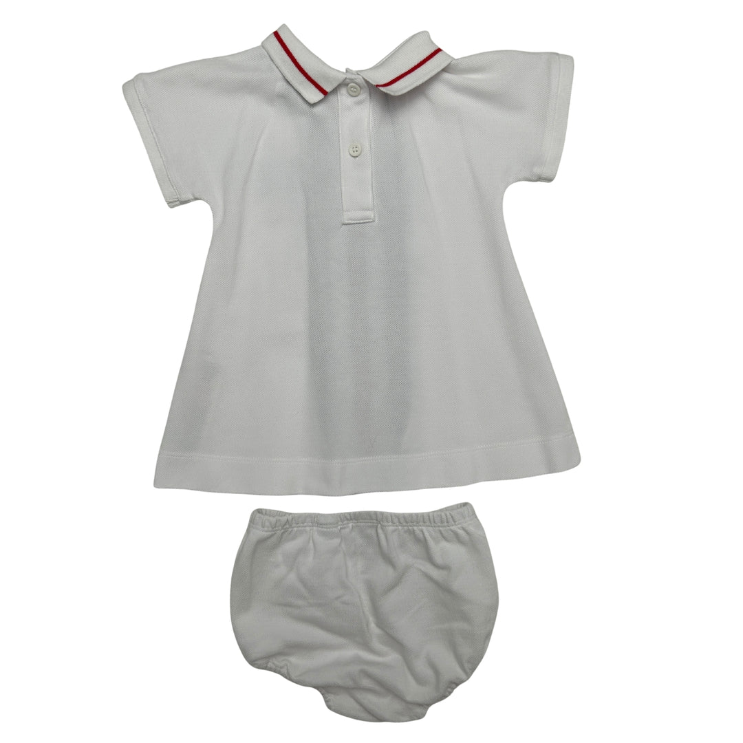 BURBERRY MONOGRAM STRIPE POLO DRESS &amp; BLOOMERS SET – WHITE – 6 MONTHS