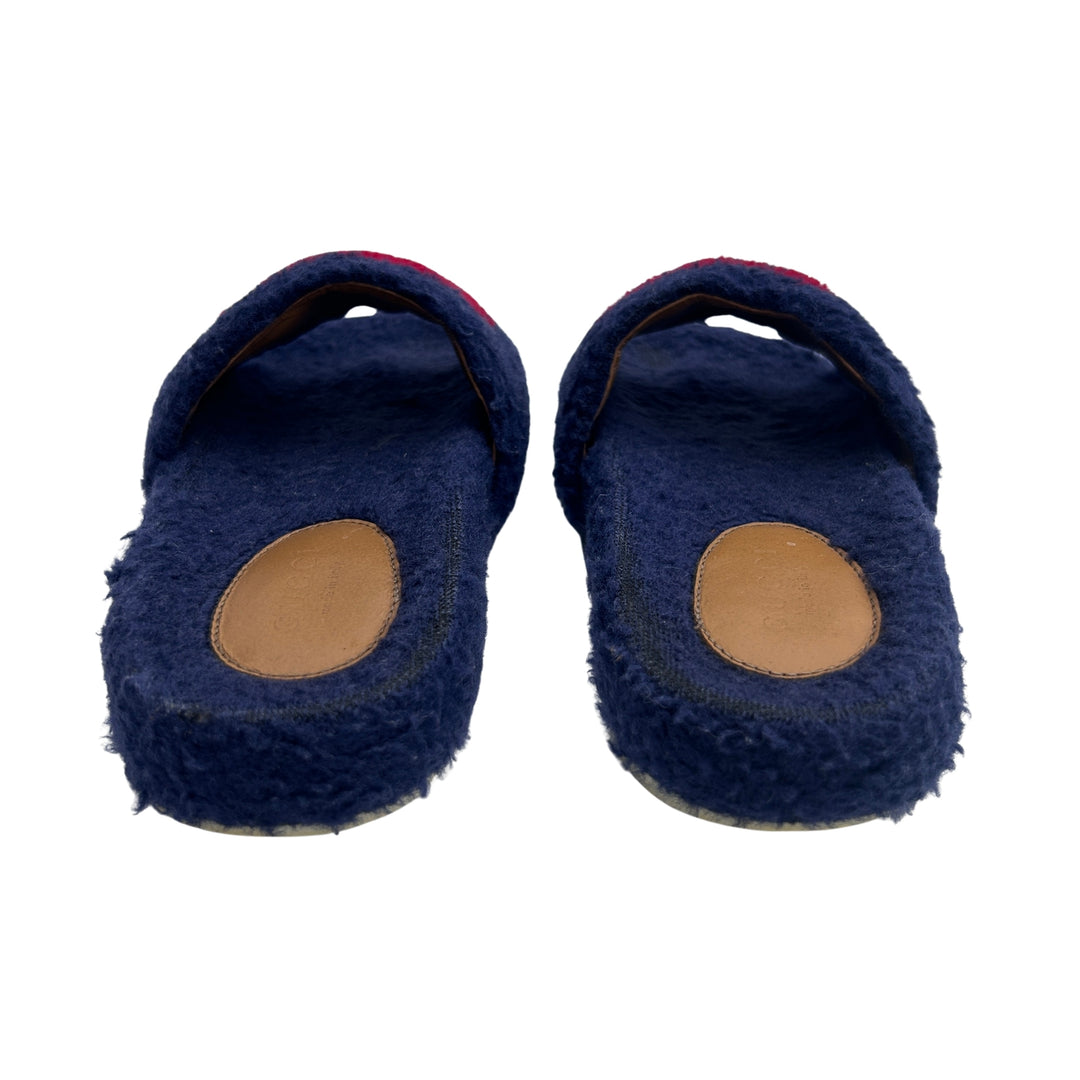 GUCCI GG LOGO FUR SLIDES – NAVY – SIZE 31