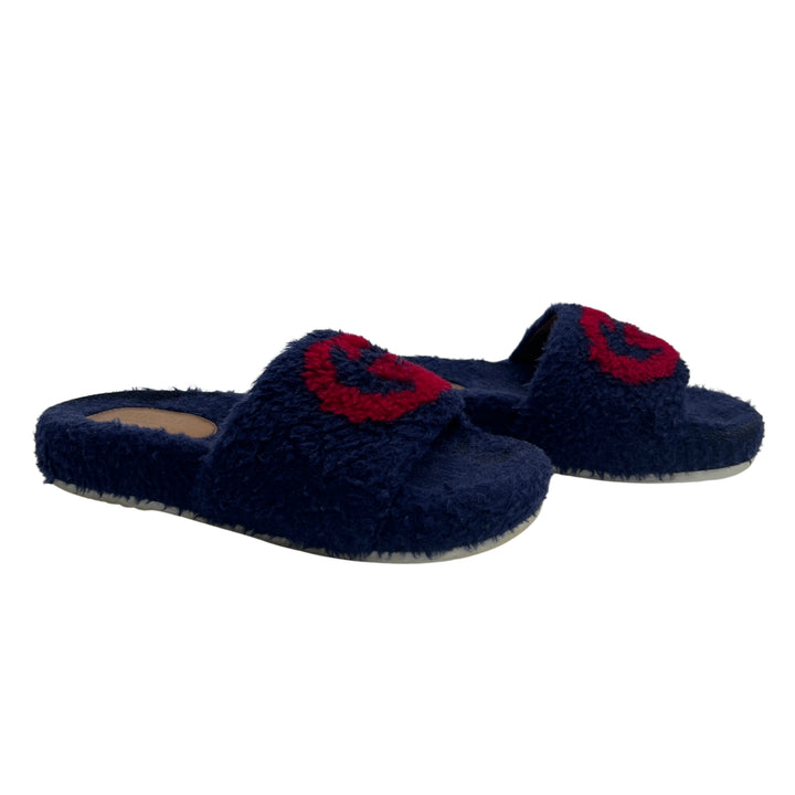 GUCCI GG LOGO FUR SLIDES – NAVY – SIZE 31