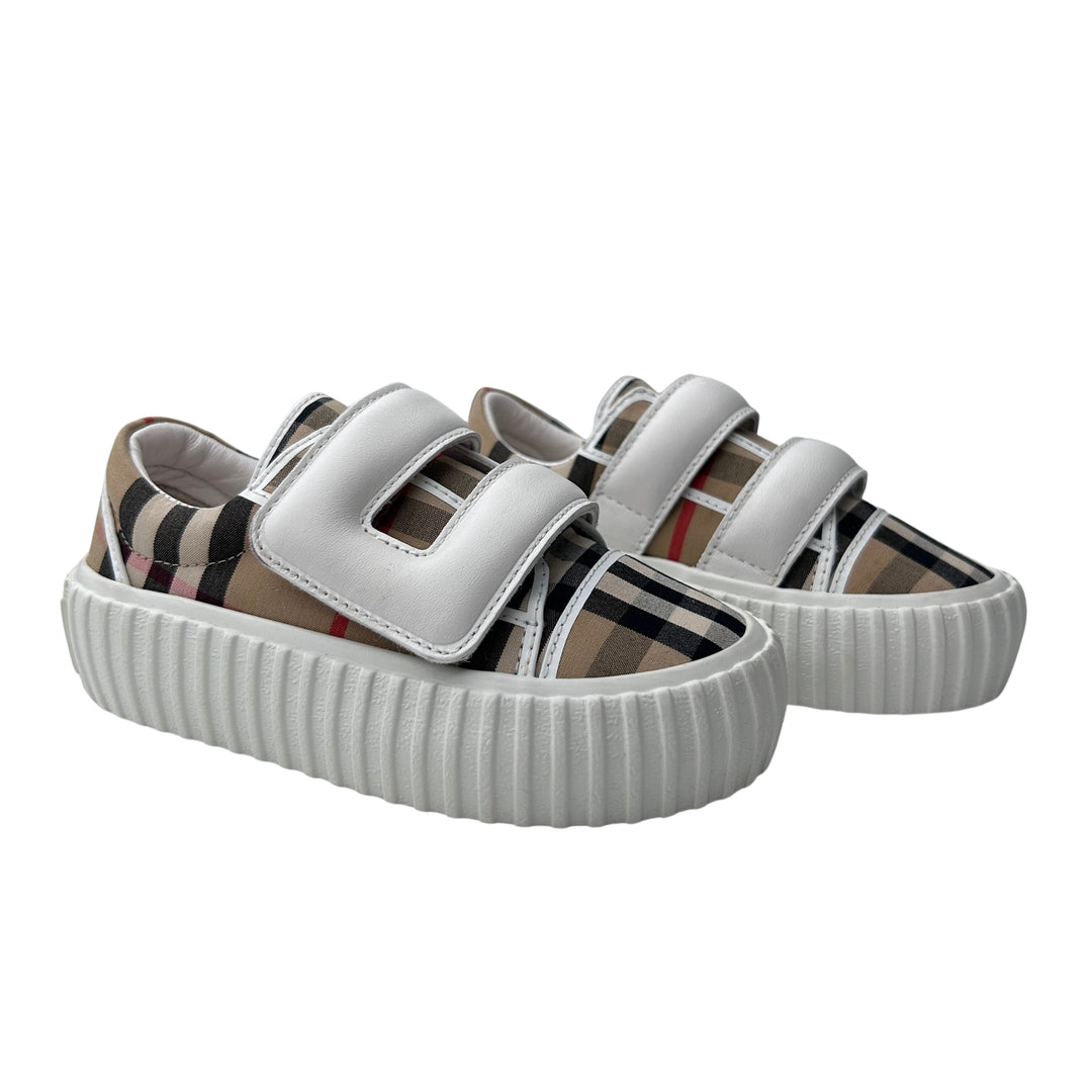 BURBERRY VINTAGE CHECK VELCRO TRAINERS – ARCHIVE BEIGE – SIZE 24