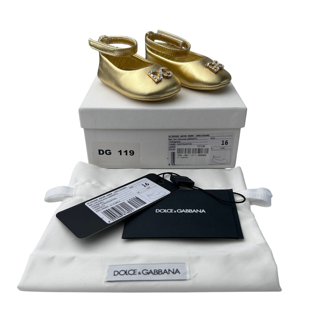 DOLCE &amp; GABBANA LOGO BABY SHOES – GOLD – SIZE 16