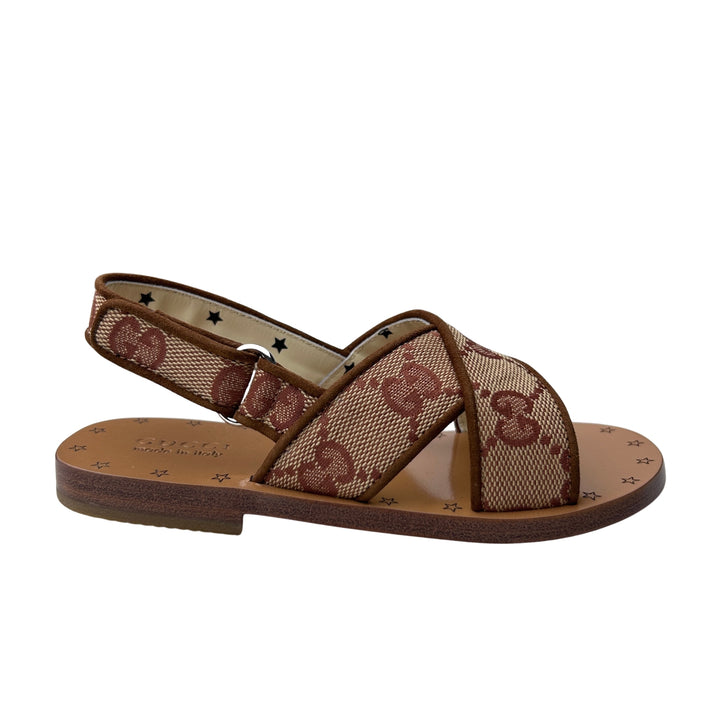 GUCCI GG CANVAS STRAP SANDALS – BEIGE/EBONY – SIZE 25