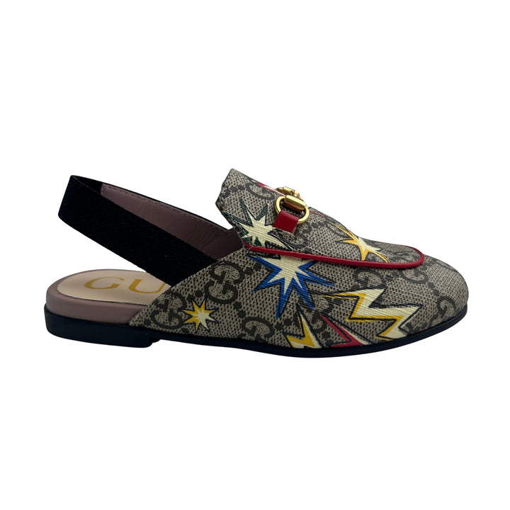 GUCCI GG SUPREME HORSEBIT SLINGBACK LOAFERS – BEIGE/EBONY/ MULTI – SIZE 26