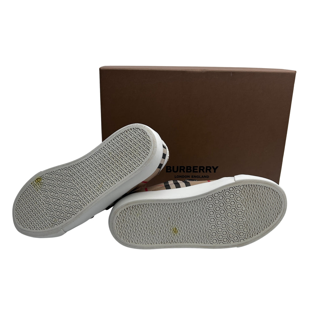 BURBERRY VINTAGE CHECK VELCRO TRAINERS – ARCHIVE BEIGE – SIZE 34