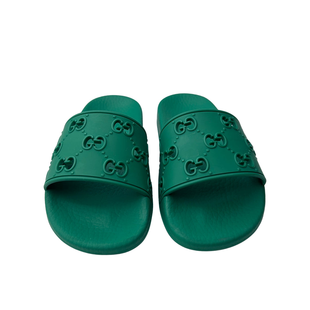 GUCCI GG RUBBER SLIDES – GREEN – SIZE 31