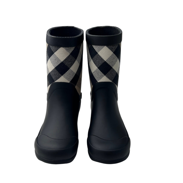 BURBERRY CHECK RAIN BOOTS – BLACK/BEIGE – SIZE 24