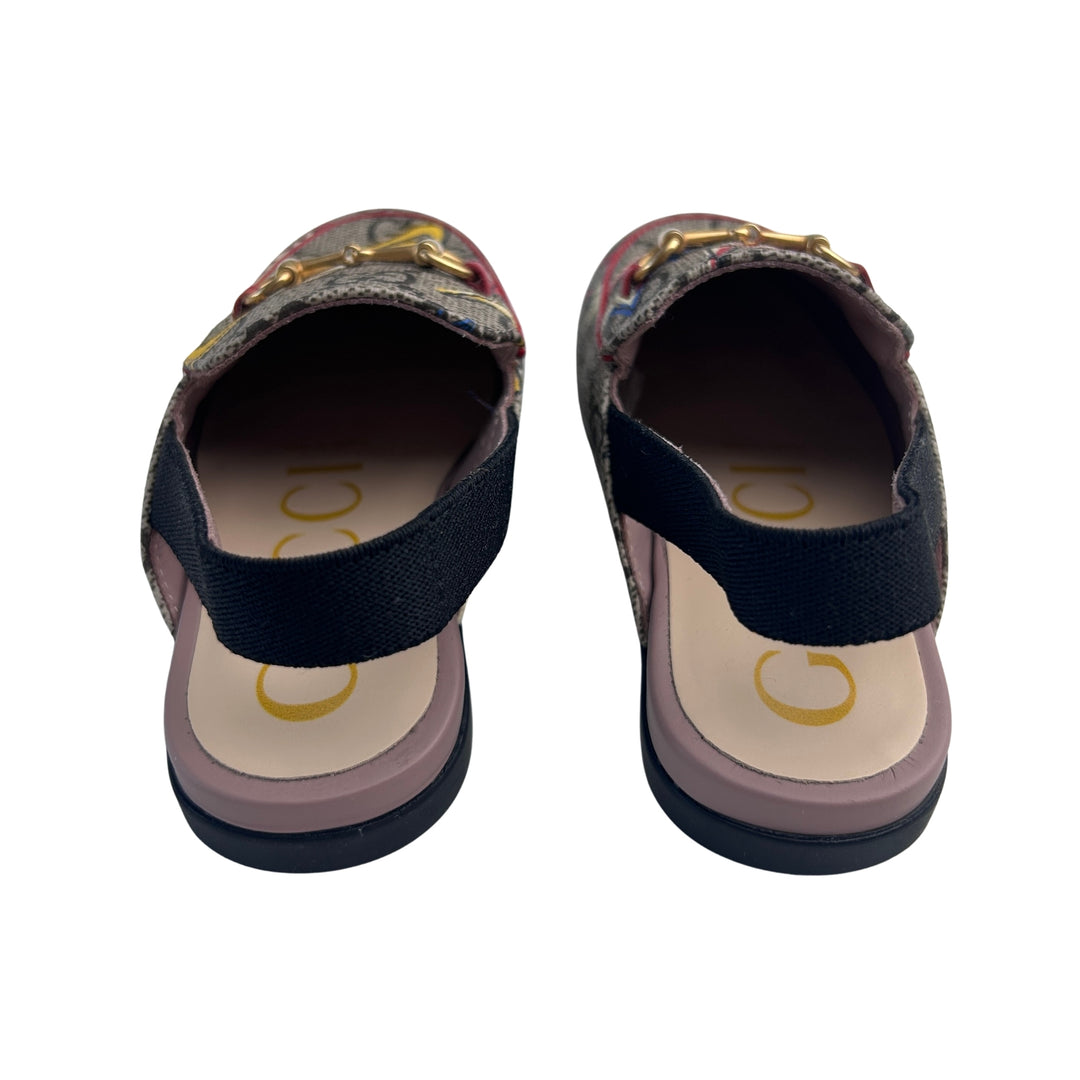 GUCCI GG SUPREME HORSEBIT SLINGBACK LOAFERS – BEIGE/EBONY/ MULTI – SIZE 26