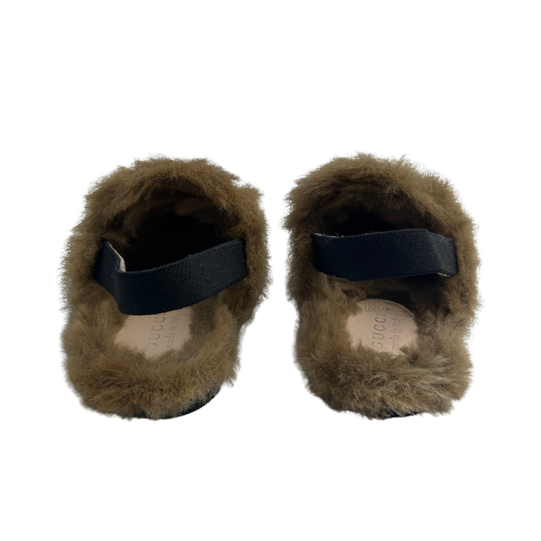 GUCCI GG VELVET HORSEBIT FUR SLINGBACK LOAFERS – BLACK – SIZE 26