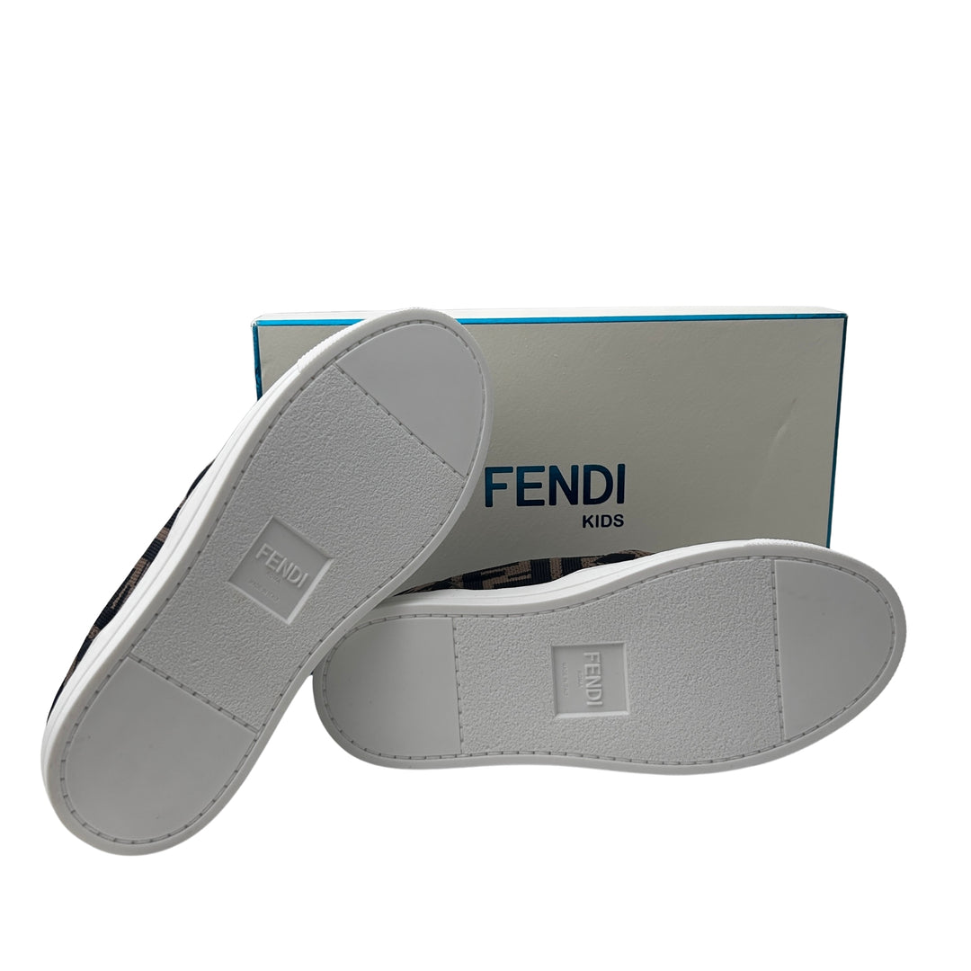 FENDI FF LOGO SLIP-ON TRAINERS – BROWN/ BLACK – SIZE 32