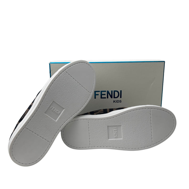 FENDI FF LOGO SLIP-ON TRAINERS – BROWN/ BLACK – SIZE 32