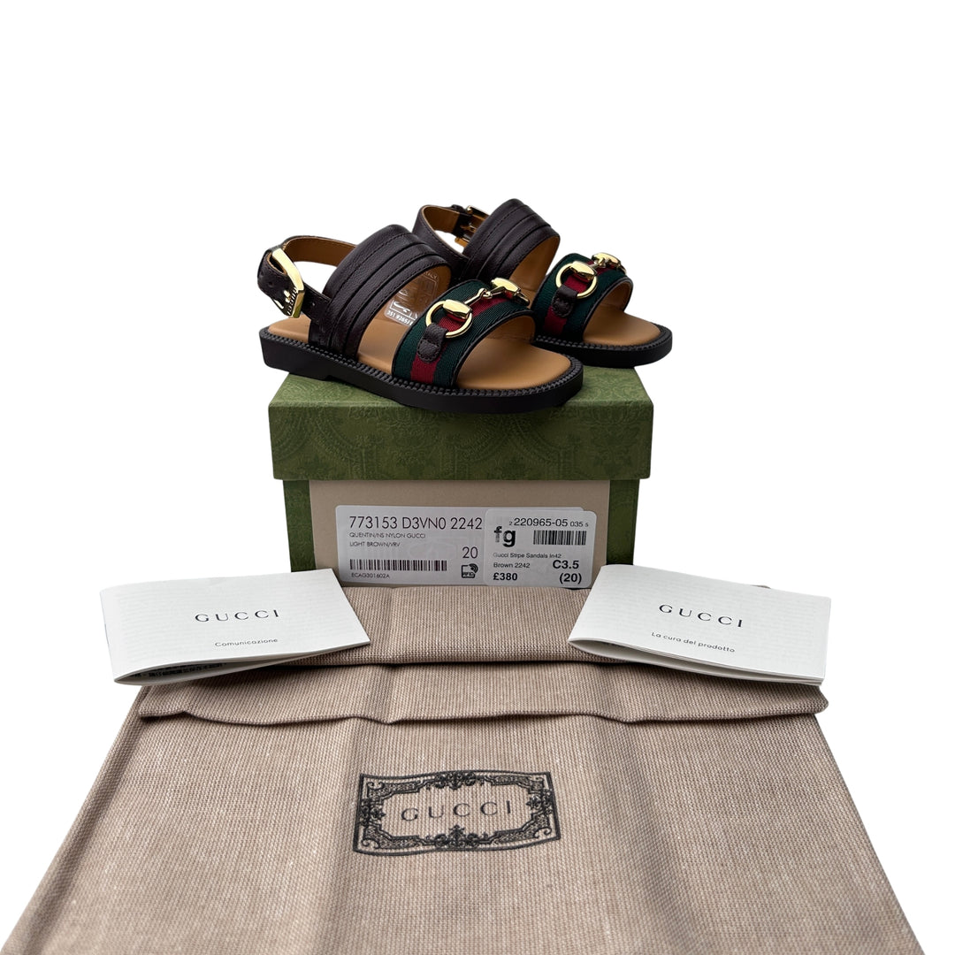 GUCCI HORSEBIT WEB SANDALS – BROWN – SIZE 20