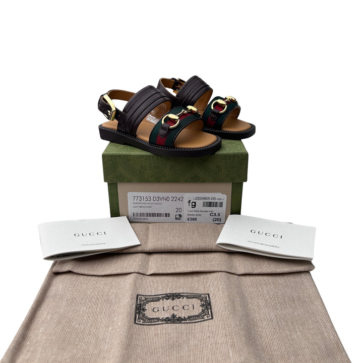 GUCCI HORSEBIT WEB SANDALS – BROWN – SIZE 20