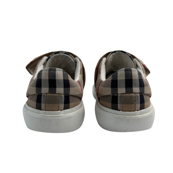 BURBERRY NOVA CHECK VELCRO STRAP TRAINERS – ARCHIVE BEIGE – SIZE 25