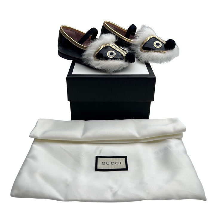 GUCCI FUR MOUSE BALLET FLATS – BLACK – SIZE 20